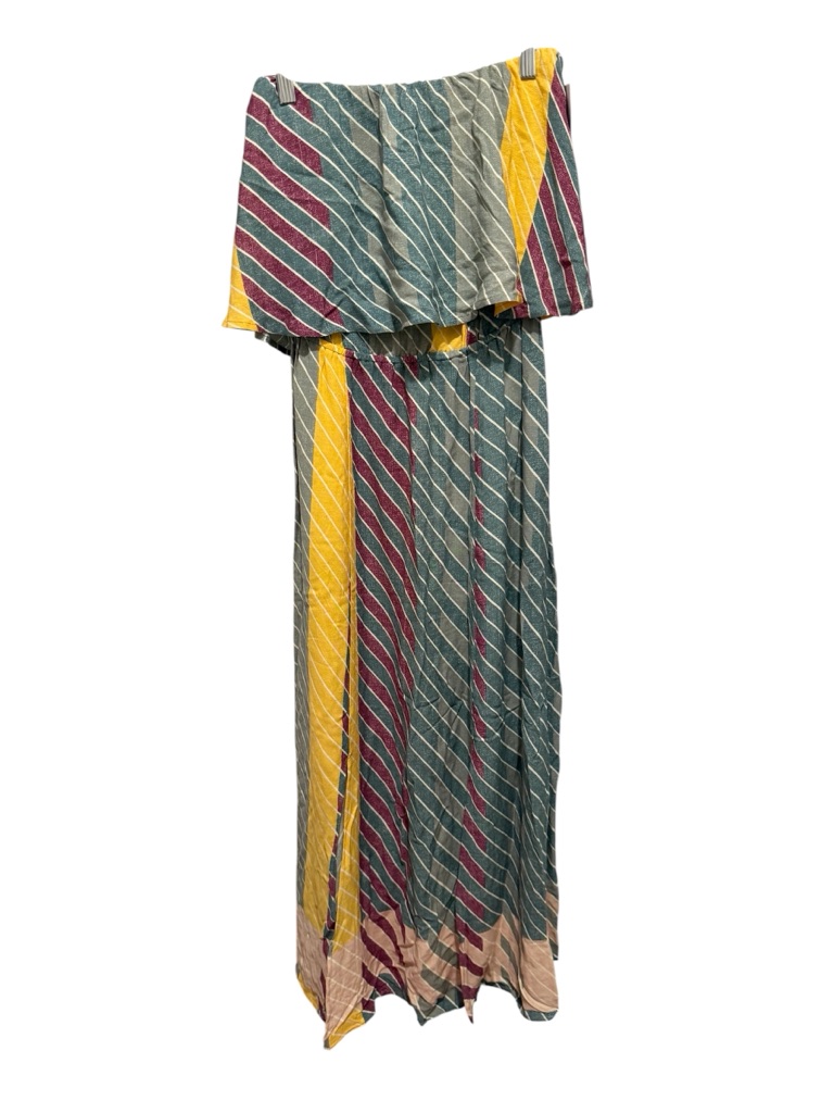 Nwt O’neill Boho-Stripes Strapless Maxi Dress In Teal, Yellow & Burgundy Size S